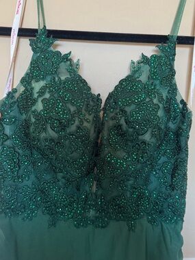 Embellished Green Lace Chemise with Beaded Detail